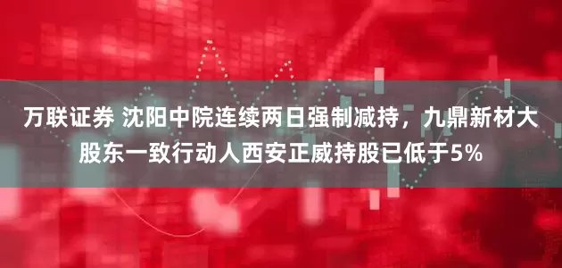万联证券 沈阳中院连续两日强制减持，九鼎新材大股东一致行动人西安正威持股已低于5%