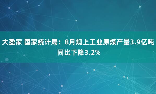 大盈家 国家统计局：8月规上工业原煤产量3.9亿吨 同比下降3.2%